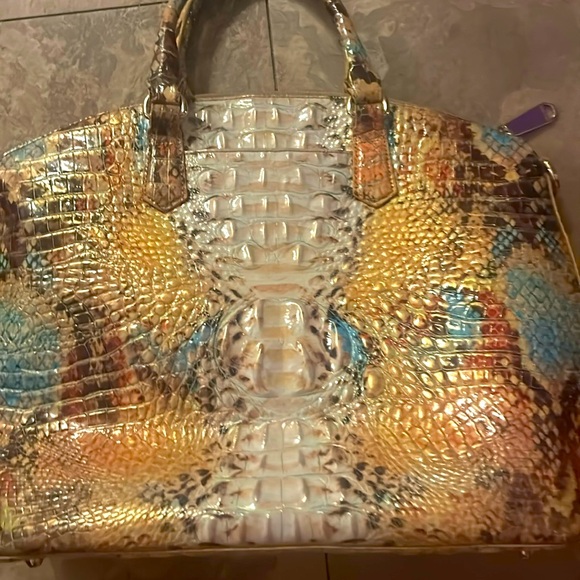 BRAHMIN yellow snake skin pattern large duxbury style. Fabulous condition. - Picture 1 of 7